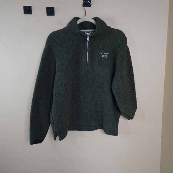 Pink Victoria’s Secret Fleece Quarter Zip Pullover Jacket in Green Size M - Picture 1 of 10